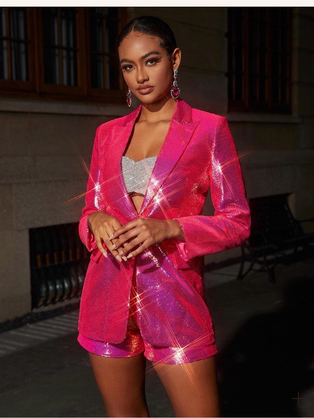 Sequin Pink Blazer & Shorts Suit Set - Picture 4 of 16